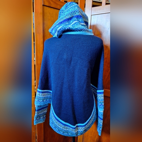 🦙NWOT ECOLOGIC ARTS alpaca wool sleeved poncho in vibrant blues. Size S - Picture 7 of 9